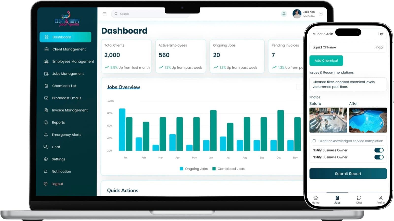 Clear & Happy Pool Reports — Web Dashboard & Mobile App